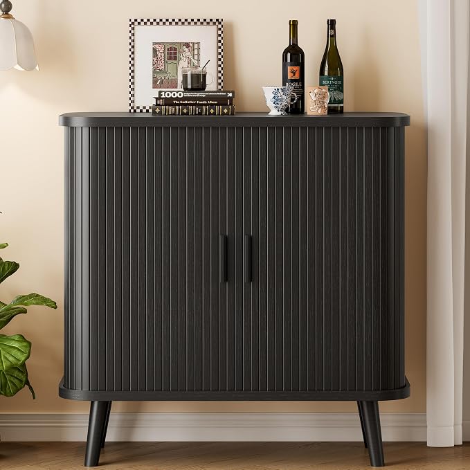 Sideboard Buffet Cabinet with Sliding Door, 31.5" Wide Fluted Modern Accent - Image 7