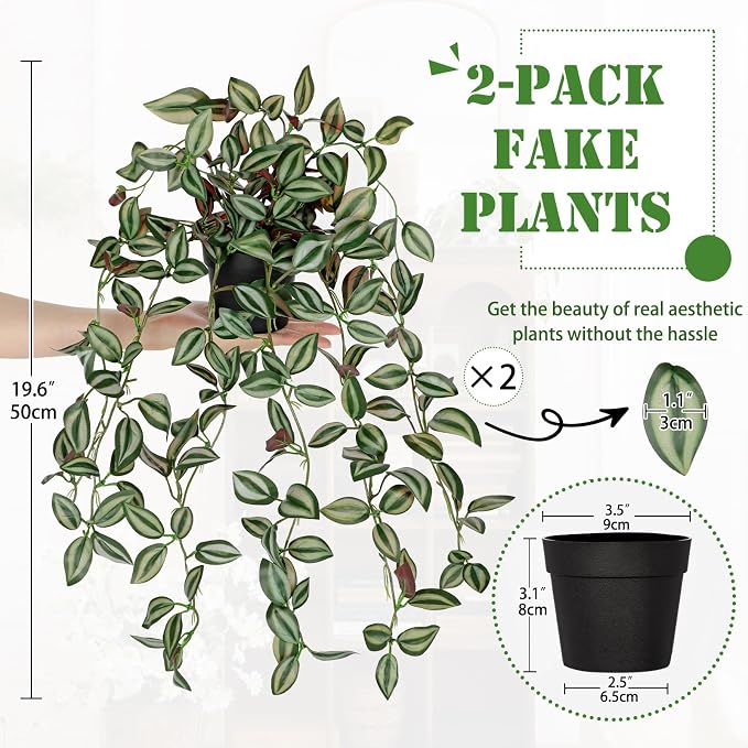 2 Pack Fake Hanging Plants for Shelf in Back Pot, Small Artificial Hanging Ivy - Image 2
