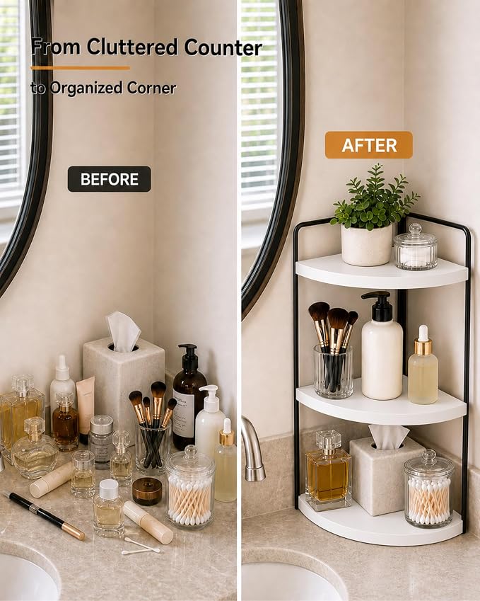 3-Tier Corner Bathroom Counter Organizer, Solid Pine Vanity Shelf, or coffee - Image 4