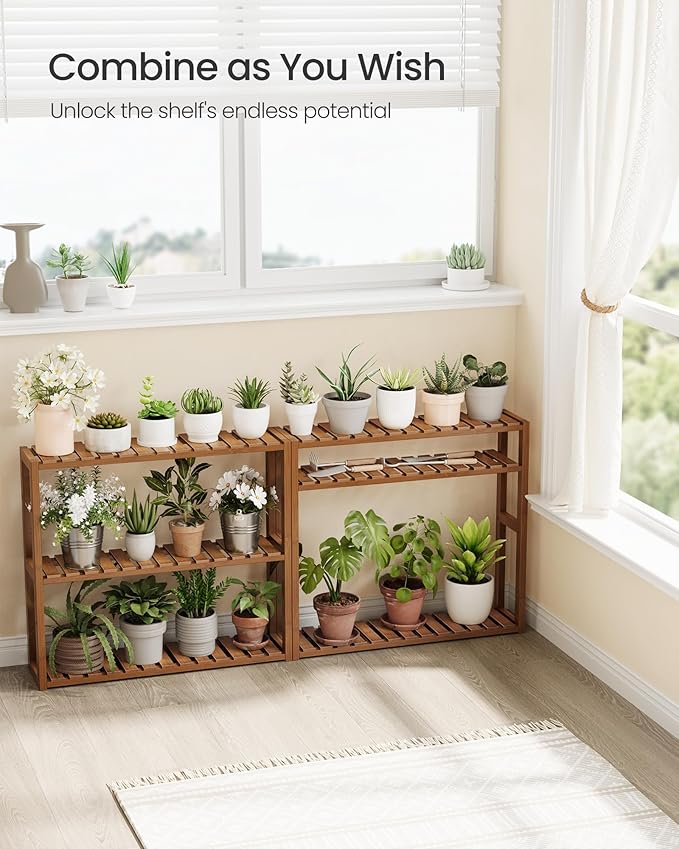SONGMICS Bamboo Bathroom Shelf, 3-Tier Adjustable Plants Rack, Wall-Mounted or - Image 4