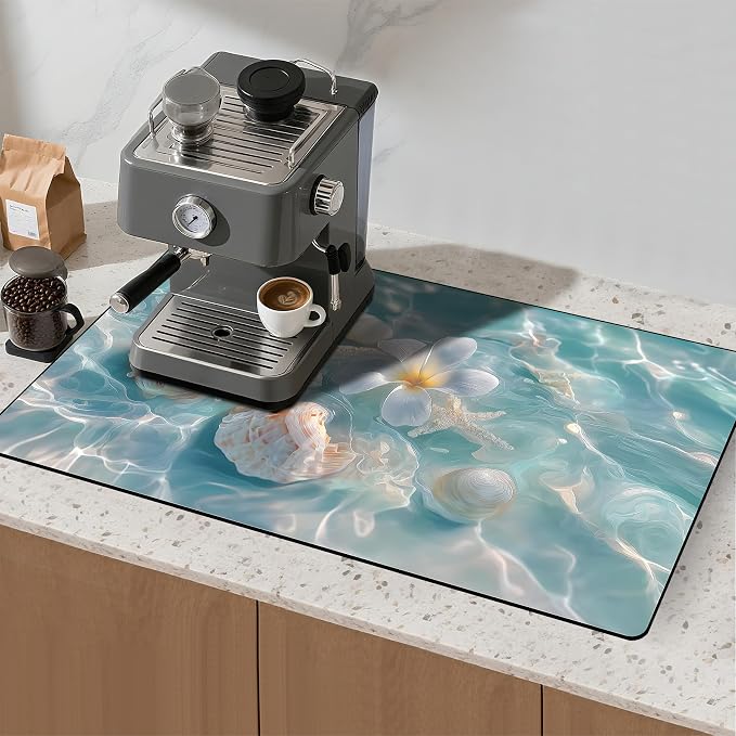 BVBOX 17" x 32" Coffee Bar Mat, Absorbent Dish Drying Mat Cuttable Hide Stain - Image 2