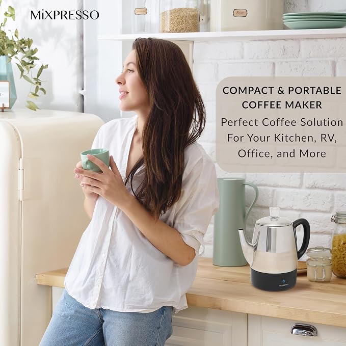 Mixpresso Small Electric Percolator Coffee Pot 4 Cup Stainless Steel - Image 7