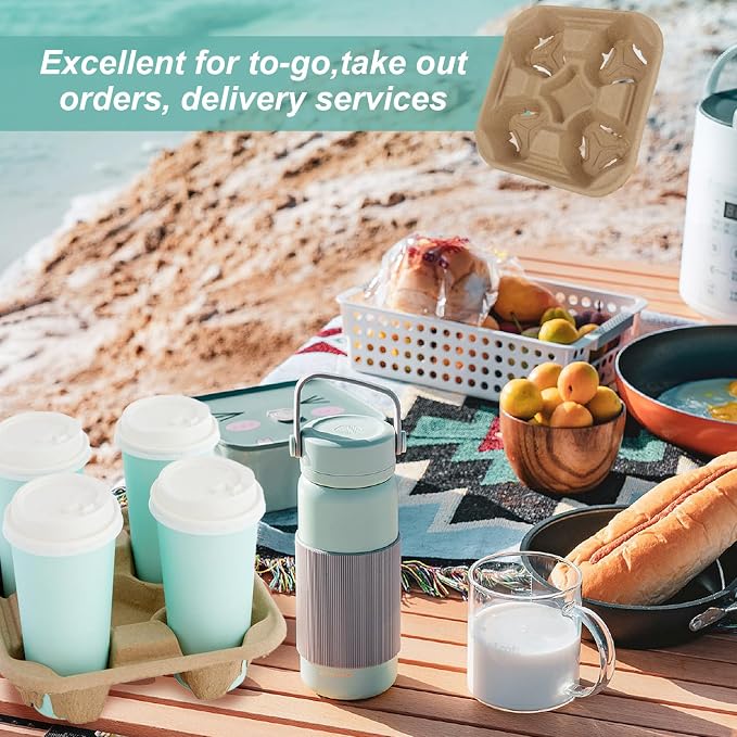 4 Cup Carrier Tray, Biodegradable Cup Holder, Coffee Shops, Restaurants - Image 6