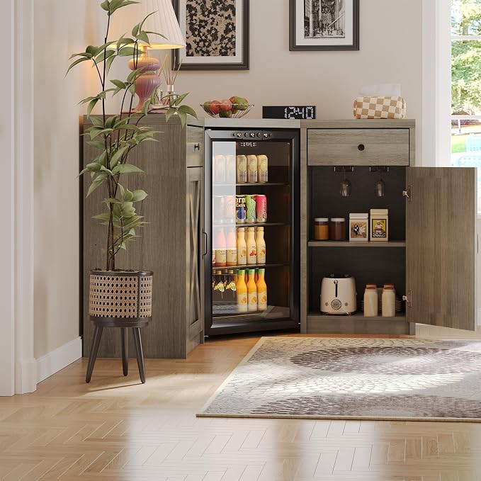 Coffee Bar Cabinet with Fridge Space, Corner Bar Cabinet with Fridge Space - Image 8