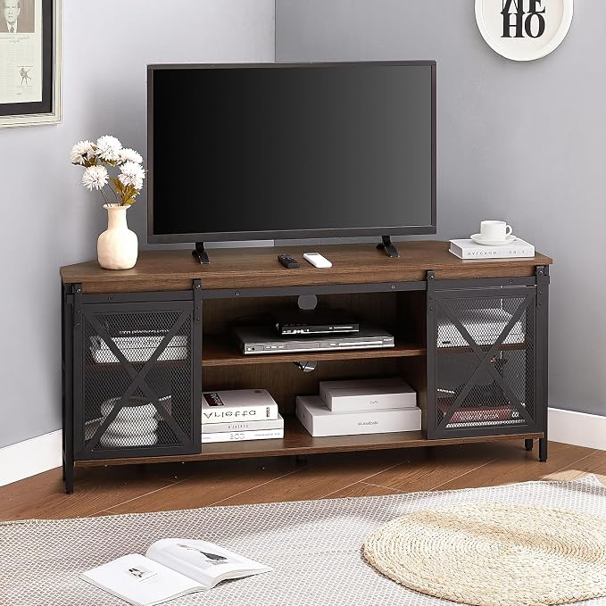 HOMISSUE Corner TV Stand for 55 Inch TV, Rustic Corner Entertainment Center by Homissue