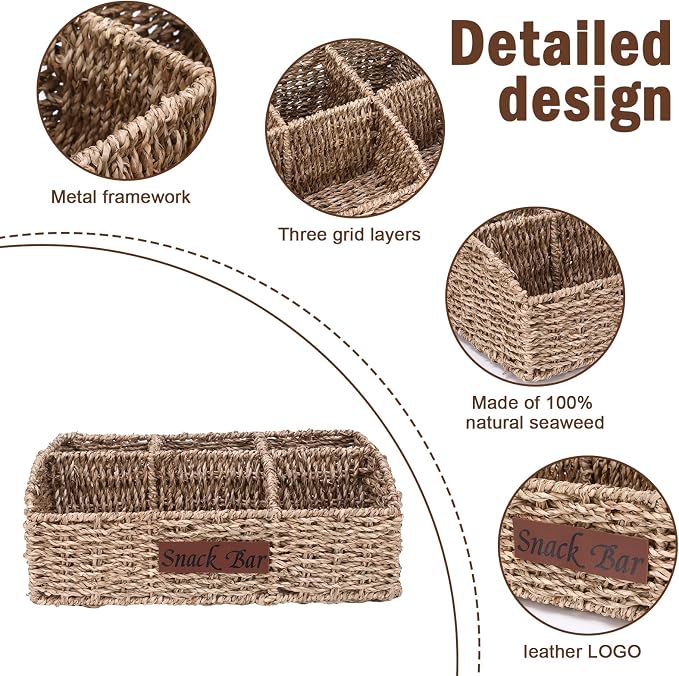Snack Organizer for Countertop, Trapezoid Snack Organizer Seagrass Wicker Basket - Image 2