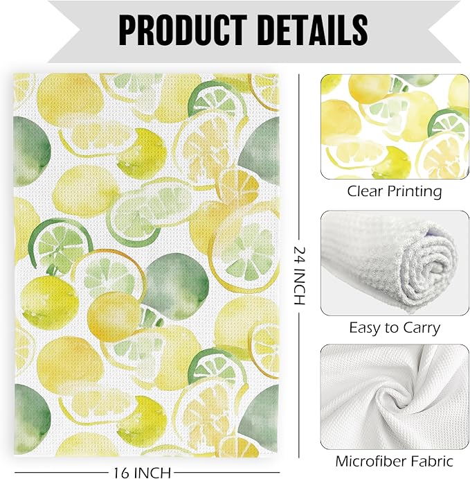 Summer Lemon Kitchen Dish Towels 16x24 Inch Set of 2, Summer Seasonal Holiday - Image 7