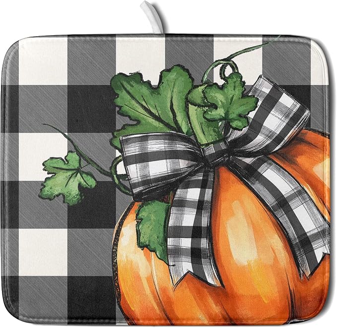 Giwawa 16"x18" Fall Decorative Dish Drying Mat- Autumn Orange Pumpkin Bowknot by Giwawa