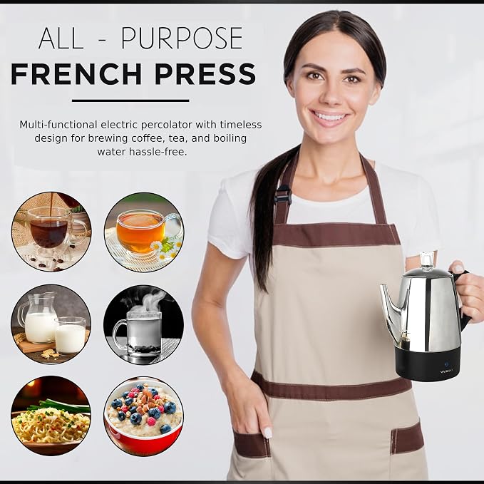 Mixpresso 10 Cup Percolator Coffee Pot Electric, Stainless Steel Coffee - Image 7