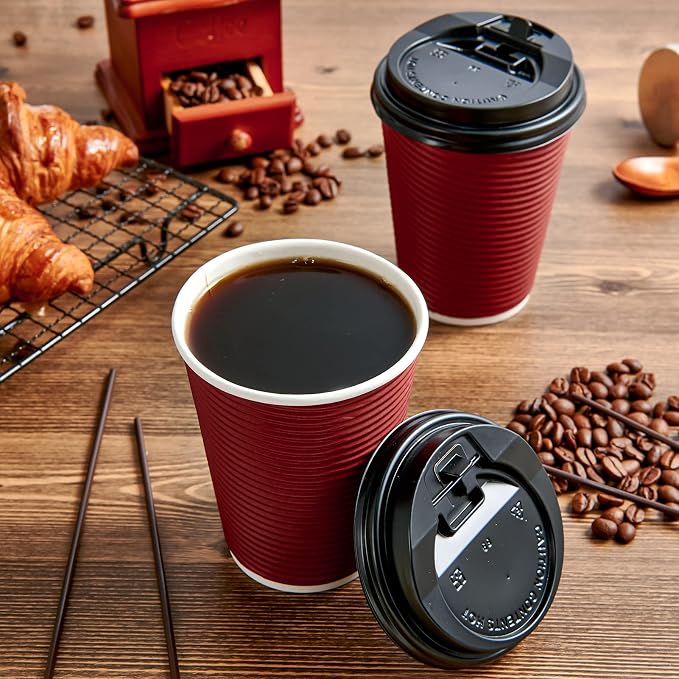 LITOPAK 80 Pack Insulated Ripple Wall 12 oz Disposable Paper Cups, Three Layer - Image 3