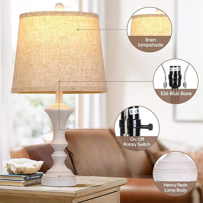 Retro Table Lamps Set of 2 Nightstand Lamp - Image 3