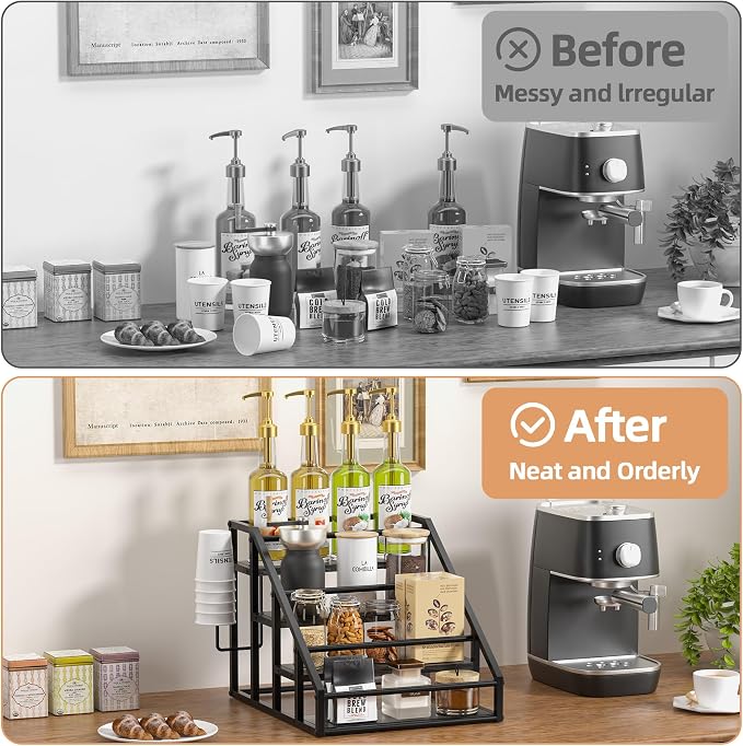 Coffee Syrup Rack Organizer, 4 Tier Countertop Storage Shelves, Kitchen Storage - Image 7