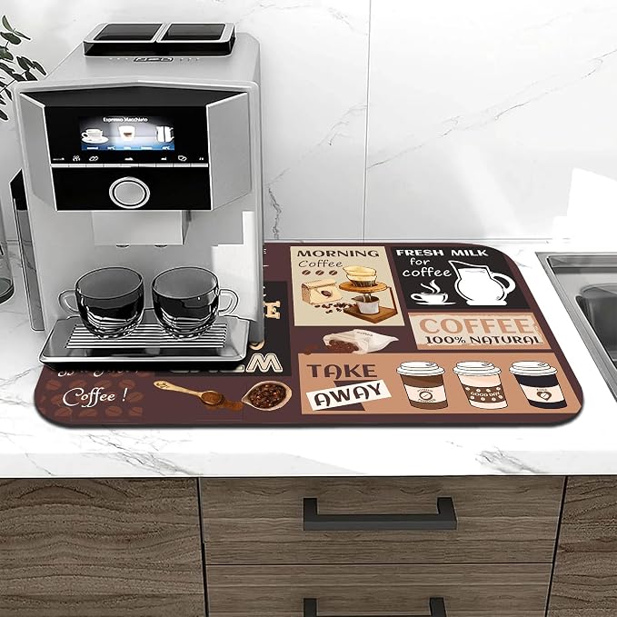 Retro Coffee Pattern Drying Mat 12" x 19", Non-Slip Absorbent Quick-Dry Mat - Image 7