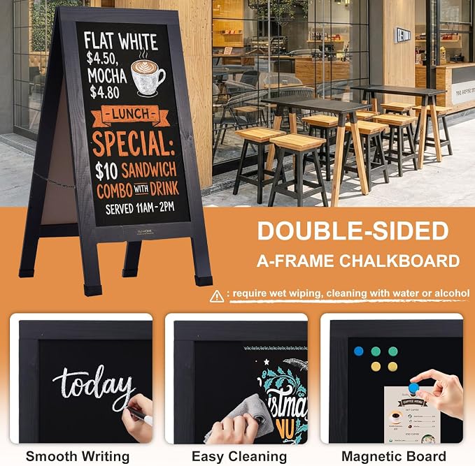 Wood Magnetic A-Frame Chalkboard Signs, Double-Sided Sidewalk Blackboard - Image 5