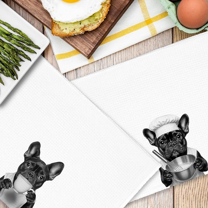 Dog French Bulldog Kitchen Towels Set of 2, Funny Cute Hand Bathroom Towels - Image 6