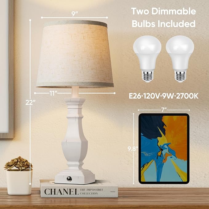 ROTTOGOON Dimmable Table Lamps Set of 2, Rustic Farmhouse Table Lamps - Image 4