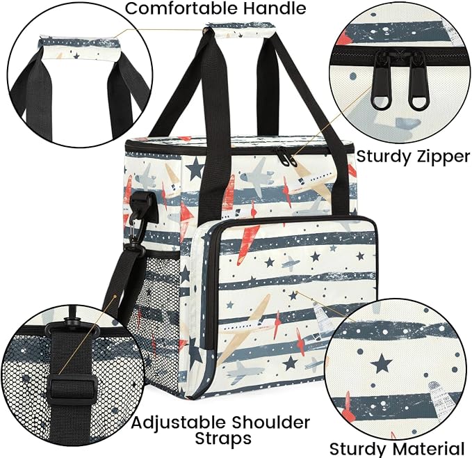 Cute Airplane Coffee Maker Carring Bag, Large Insulated Storage Organizer Case - Image 6
