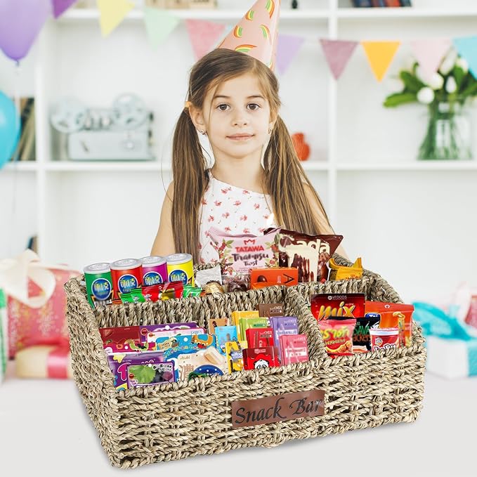 Snack Organizer for Countertop, Trapezoid Snack Organizer Seagrass Wicker Basket - Image 4