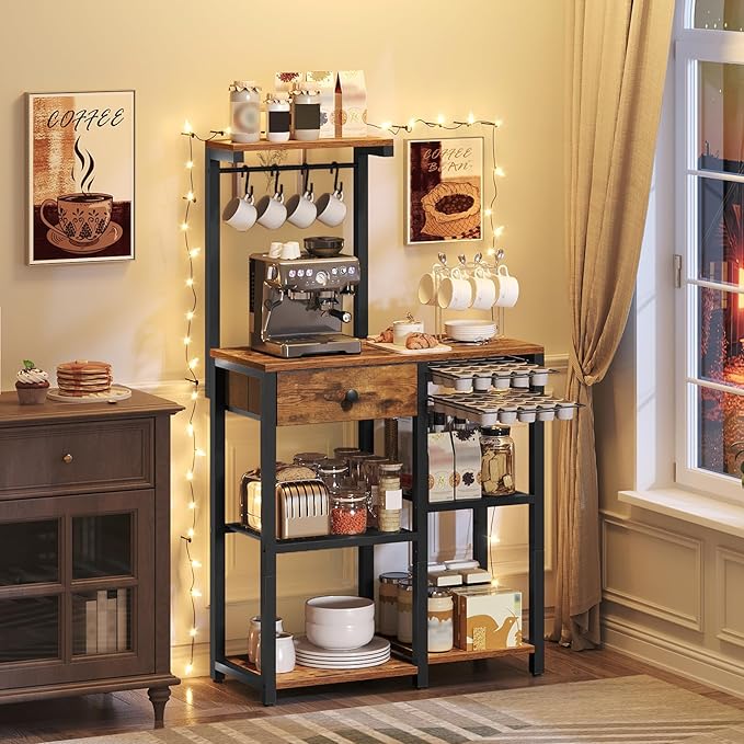 YATINEY Bakers Rack with Storage, 5-Tier Coffee Bar Station with Drawer - Image 2