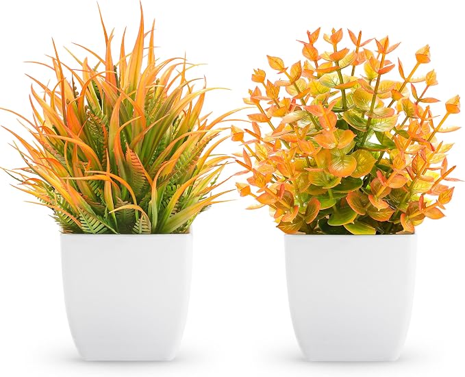 Der Rose 2 Pack Small Fall Fake Plants Mini Artificial Potted Plants Fall Table by DerRose