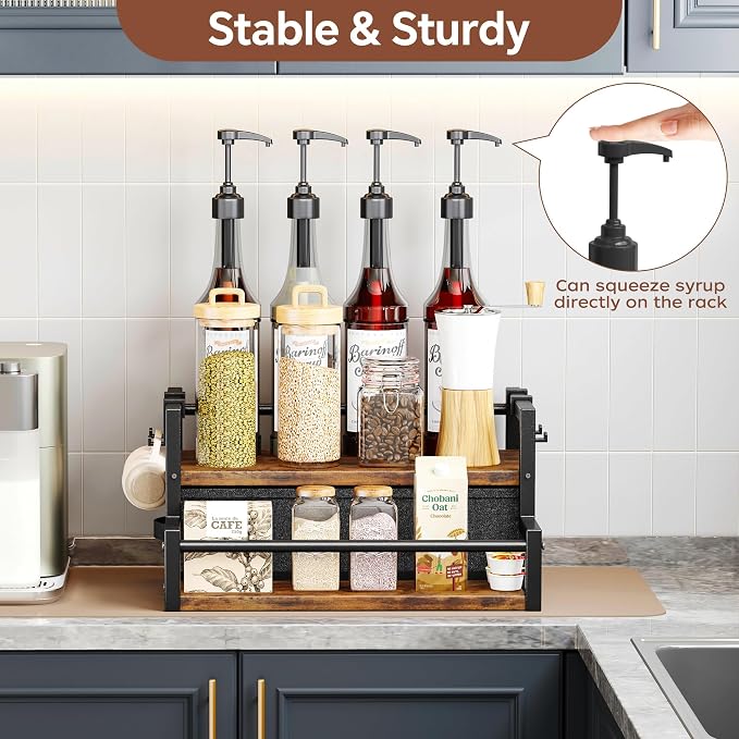 Homeiju Coffee Syrup Organizer Rack, 2-Tier Coffee Bar Accessories, Bottle - Image 3