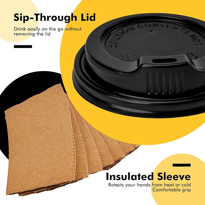 RACETOP 16 oz Paper Coffee Cups, 100 Pack Black Disposable Coffee Cups - Image 4