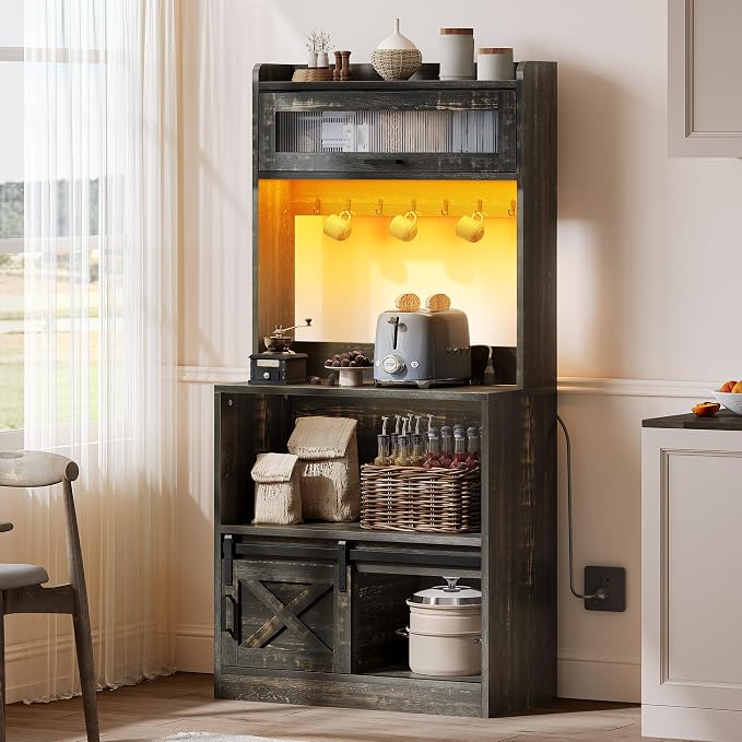 YITAHOME Bakers Rack with Power Outlet and Storage Farmhouse Microwave Stand - Image 6