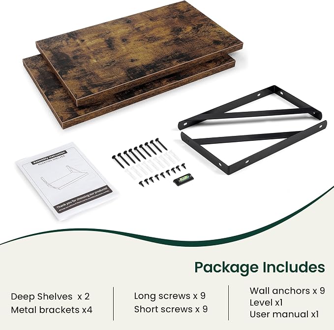 Floating Shelves 12 Inch Deep, 24W x 12D Wall Shelf Set of 2, 50 lbs Heavy Duty - Image 4