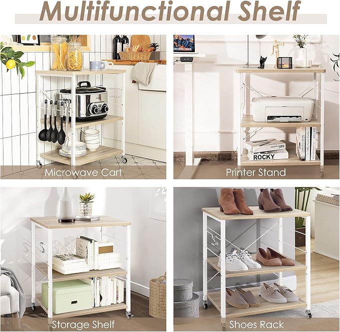 Giantex Kitchen Bakers Rack 3-Tier Microwave Cart on Wheels, Industrial Utility - Image 6