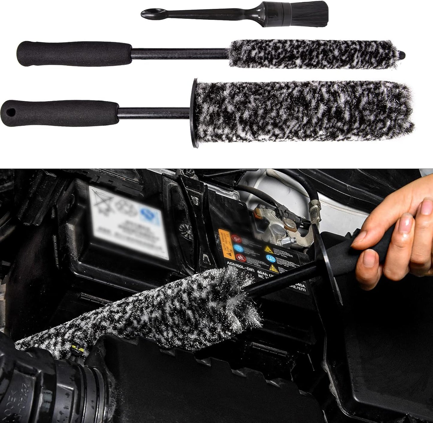Car Wheel Rim Brush Kit, Woolies Wheel Brush, Car Cleaning Brush Fiber Rod, Steel Ring Fiber Cleaning Brush, Long Non-Slip Handle Clean Brush, Great to Clean Car Wheel Rim