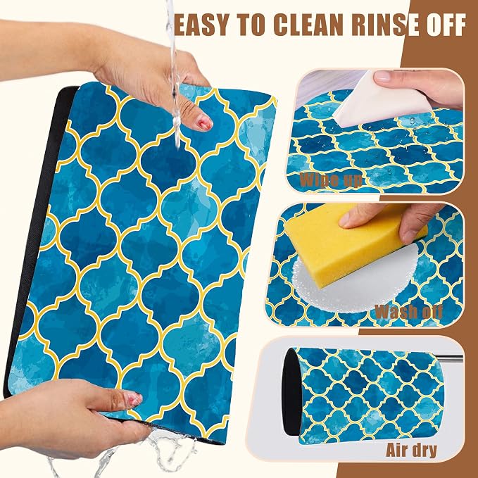 Dish Drying Mat Blue Moroccan Tile Coffee Bar Mat - Image 5