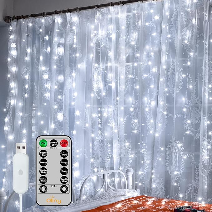 Ollny Curtain Lights 6.6x6.6ft, 200 LED White Christmas Lights by Ollny