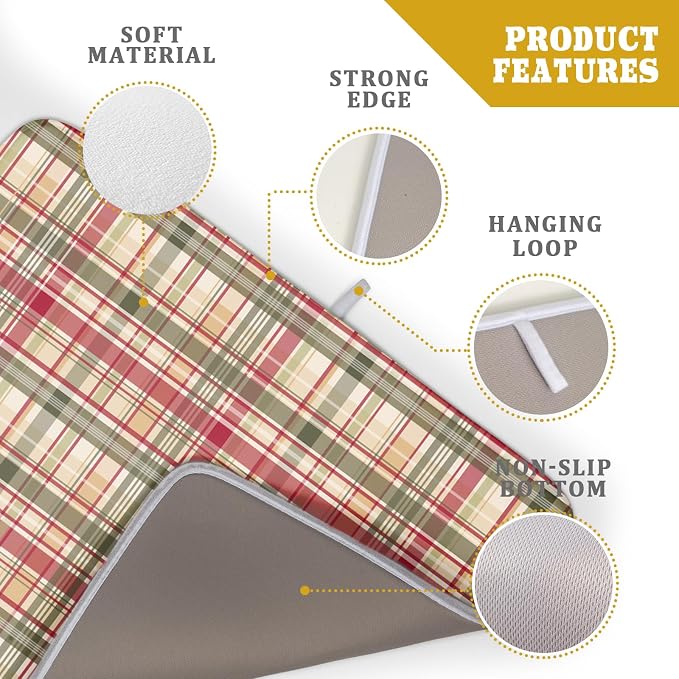 Giwawa Autumn Decorative Dish Drying Mat, Fall Buffalo Plaids Checkered Dish - Image 4