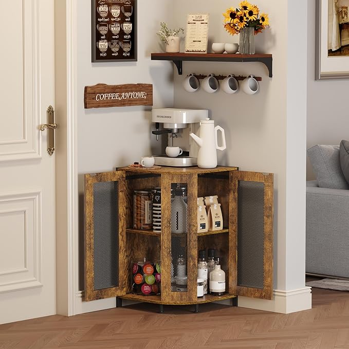 keomaisyto Coffee Bar Cabinet, 3-Tier Corner Coffee Cabinet - Image 3
