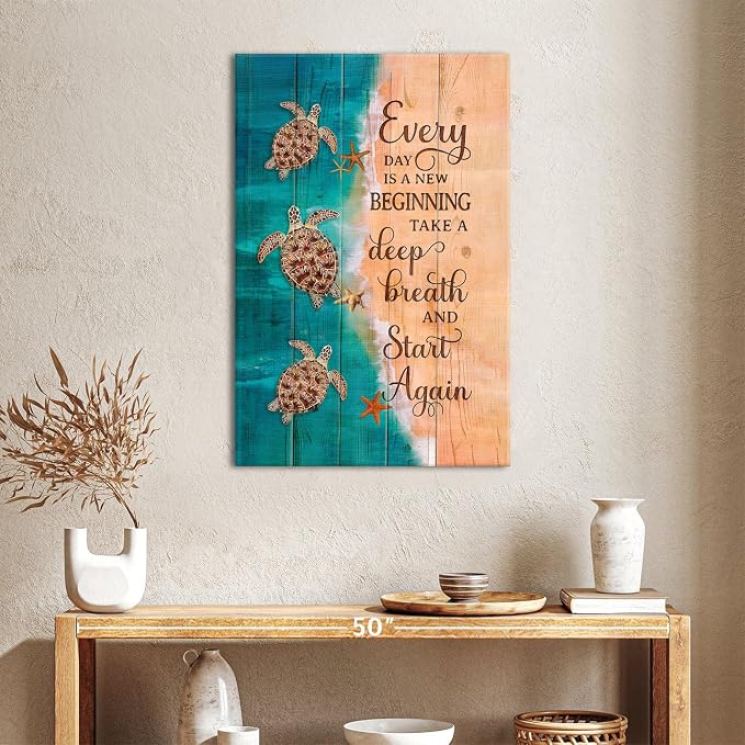 Turtle Wall Art Teal Picture Wall Decor Farmhouse Bathroom Wall Art Everyday is - Image 4