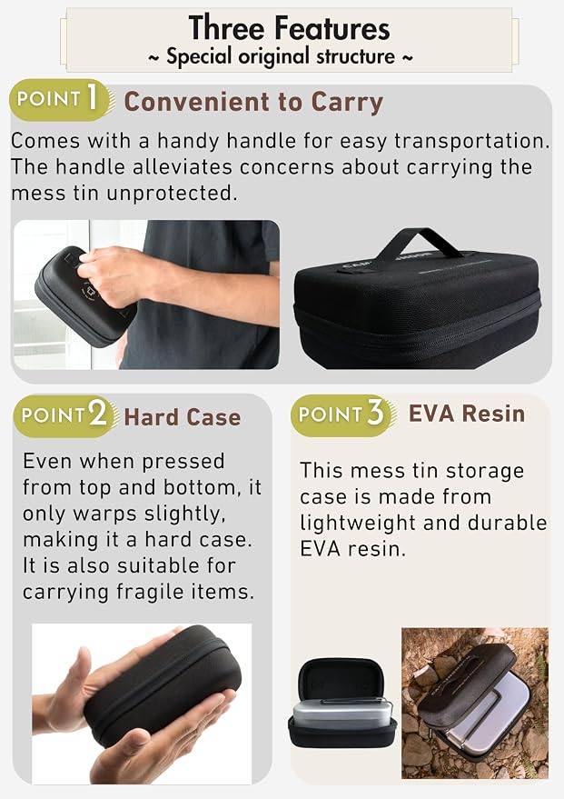 camping moon EVA Case for Regular Medium Mess Tin 7.3 x 4.5 x 3 inches Black - Image 3