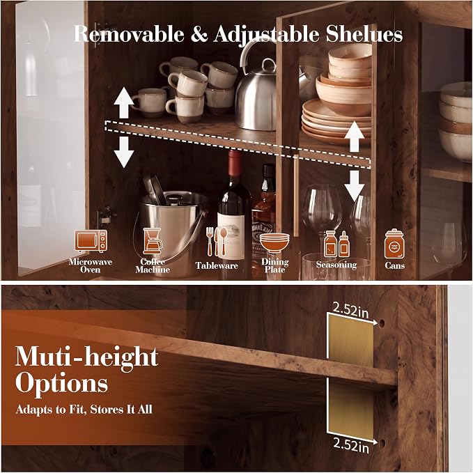 Curved Buffet Storage Cabinet, 59.7" Modern Sideboard - Image 8