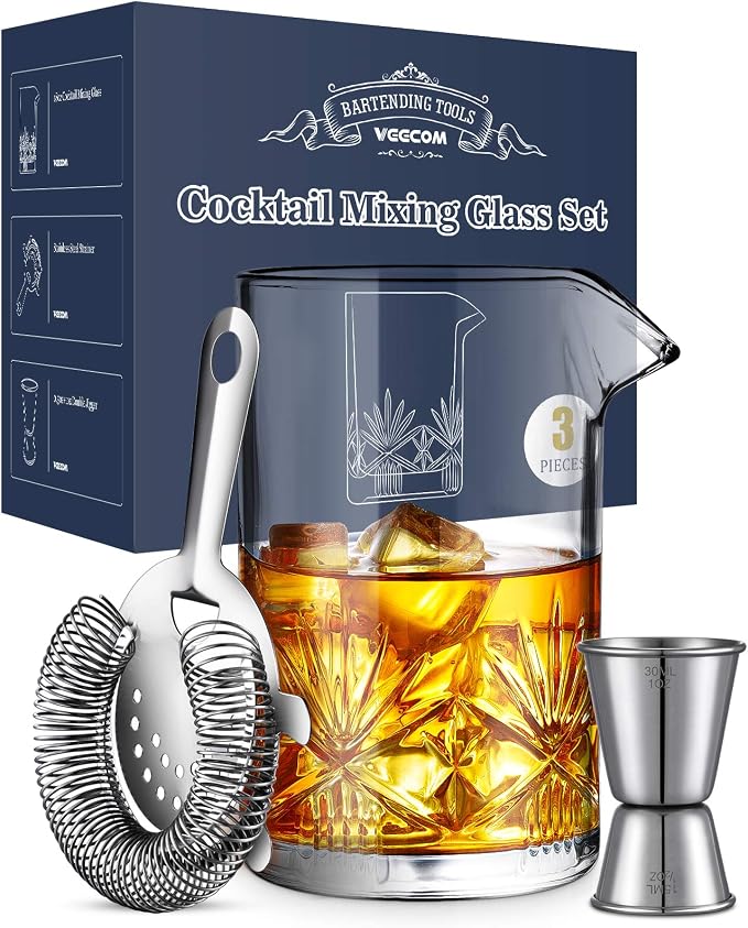 Cocktail Mixing Glass, veecom 18oz Crystal Bartender Kit, 3 Piece Old Fashioned by veecom