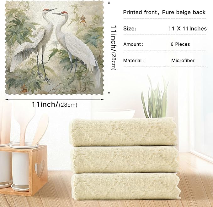 ALAZA Dish Towels Kitchen Cleaning Cloths Crane Birds Dish Cloths Absorbent - Image 3