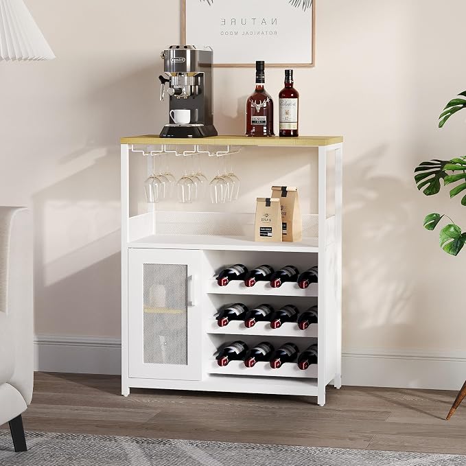 Jojoka LED Lighted 3-Tier Wine Bar Cabinet, Freestanding Sideboard Buffet by Jojoka