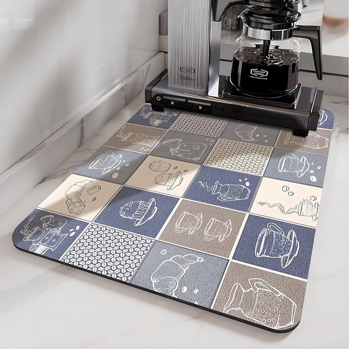 Coffee Bar Mat Rubber Dish Drying Mat by PtRug