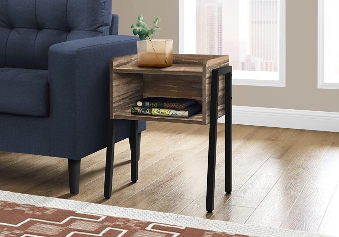 Brown End Table with Storage Cubby and Tray-Style Top, 18.5 Inch Rectangular by Noeko