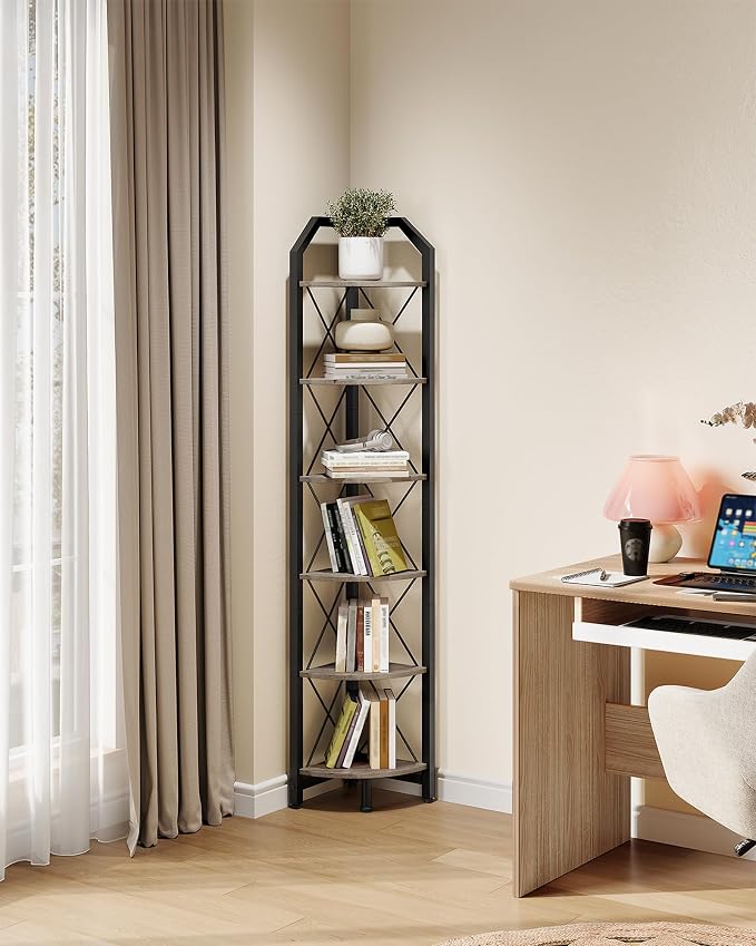 CHOEZON 6-Tier Corner Shelf, Industrial Corner Bookshelf, 71.2" Corner Storage - Image 6