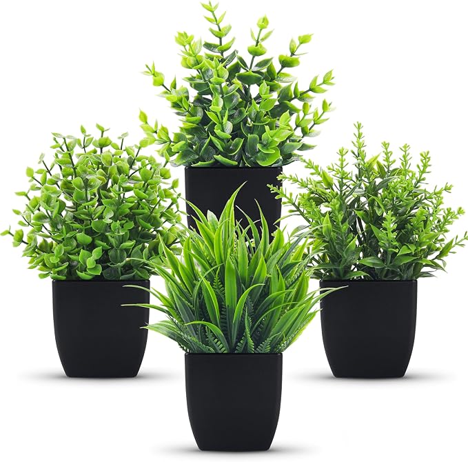 Der Rose 4 Packs Fake Plants Small Artificial Mini Faux Plants by DerRose