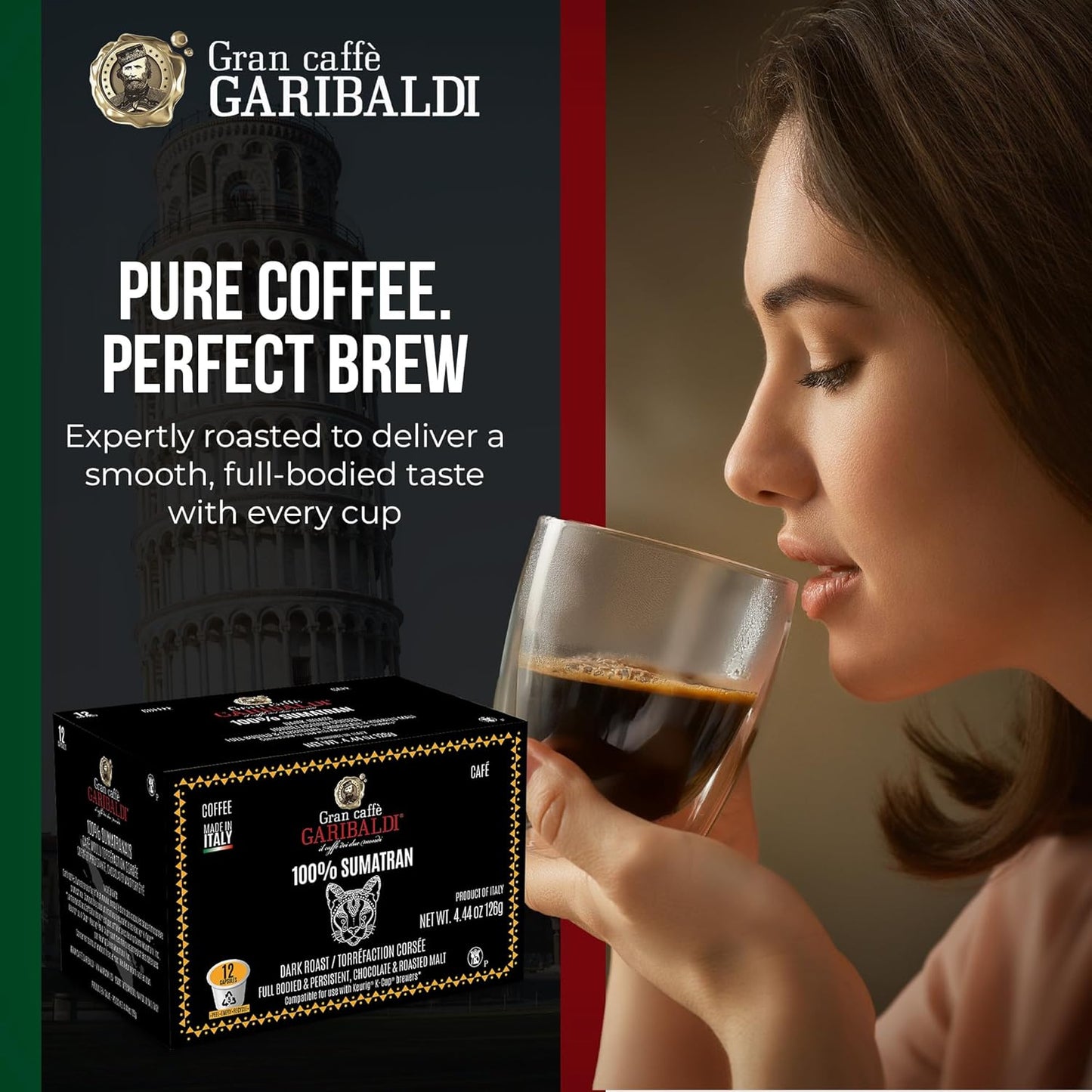 Caffè Garibaldi Colombian Decaf Coffee Pods, Single-Serve Capsules for Keurig K-Cup Brewers, Single Serve Cups with 100% Arabica Blend for Coffee Makers, 72 Count Recyclable Pods - Medium Roast