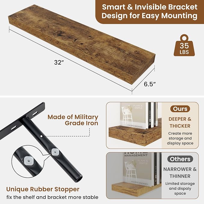 fuqing Floating Shelves for Wall, Wall Mounted Wood Floating Shelf - Image 3