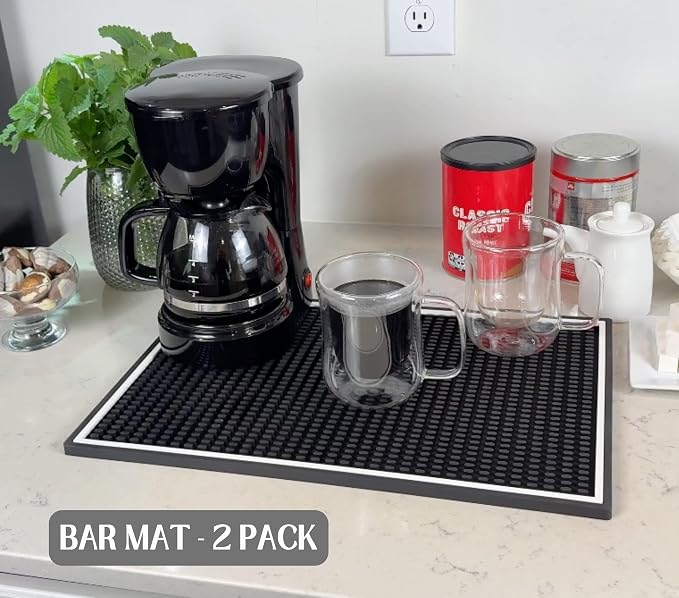 Coffee Bar Mat White Frame 18x12 in 2 Pack Silicone, Coffee Station Mat - Image 6