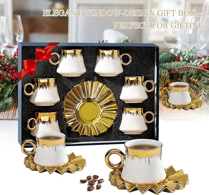 AstraLoom Turkish Coffee Cup Set, 6 Pack 3oz Small Ceramic Demitasse Cups - Image 7