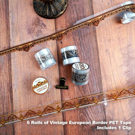 6 Rolls Vintage European PET Border Tape - Image 2