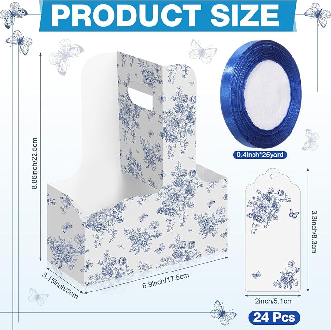 24 Pack Blue Floral 2-cup Drink Carrier - Image 2